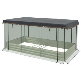 Raised Garden Bed with Protective Cage and Shade Beige for Flowers and Vegetables