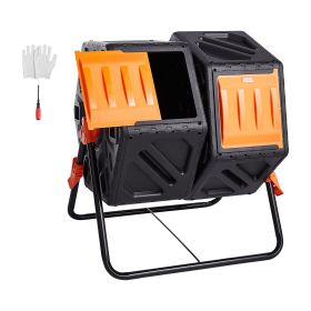 VEVOR Compost Bin, 37-Gal Dual Chamber Composting Tumbler, High Volume Two Rotating Chambers with 2 Sliding Door and Steel Frame