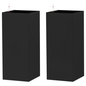 2 Pack Planter Box, 26 Inch Plastic Flower Pots with Water Level Indicator, Drainage Hole and Drain Plug, Black