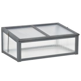 39" x 26" x 16" Wooden Cold Frame with Openable and Tilted Top Cover, Small Polycarbonate Planter Box for Flowers, Vegetables, Plants, Grey